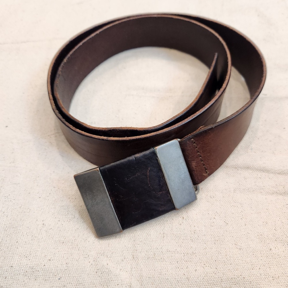 Express Men's Brown Leather Belt Size 36 Made in Italy Silver Tone Buckle Y2k